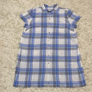 J.jill love linen  Blue & White Plaid button down Shirt Dress size L petite NEW
